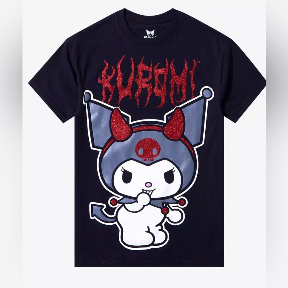 Kuromi Hot Topic Devil Red Glitter Boyfriend Fit Gurls Junior Small T-Shirt EUC